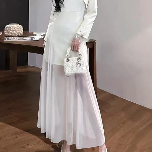 Load image into Gallery viewer, Spliced Diamonds Two Piece Set For Women Strapless Sleeveless High Waist Temperament Dress Long Coat Sets Female
