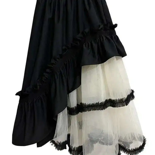 Load image into Gallery viewer, High Elastic Waist Black Irregular Ruffles Mesh A-line Half-body Skirt Women Fashion Tide New Spring Autumn 2025 1DH4926
