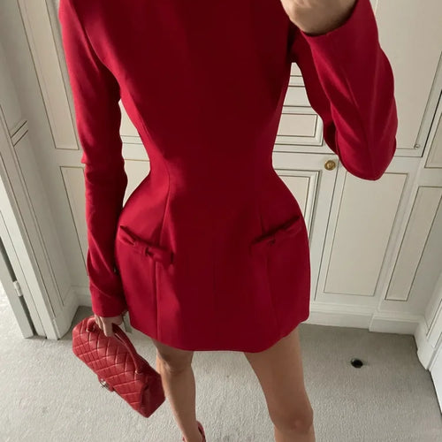 Load image into Gallery viewer, Elegant Long Sleeve Mini Dress Women Bow Round Neck Bodycon Female Autumn/Winter 2025 New Fashionable Street Clothing
