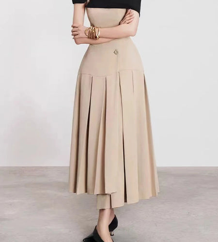 Hit Color Elegant Removable Dress For Women Square Collar Sleeveless High Waist Slimming Dress Female Fashion New