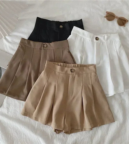 Summer Oversized Pleated Shorts High Waisted A-line Wide Leg Pants Casual Pants Drop Shipping