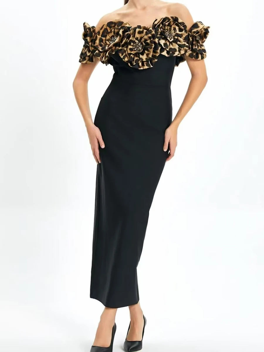 Hit Color Spliced Appliques Slimming Dresses For Womne Slash Neck Sleeveless High Waist Temperament Dress Female