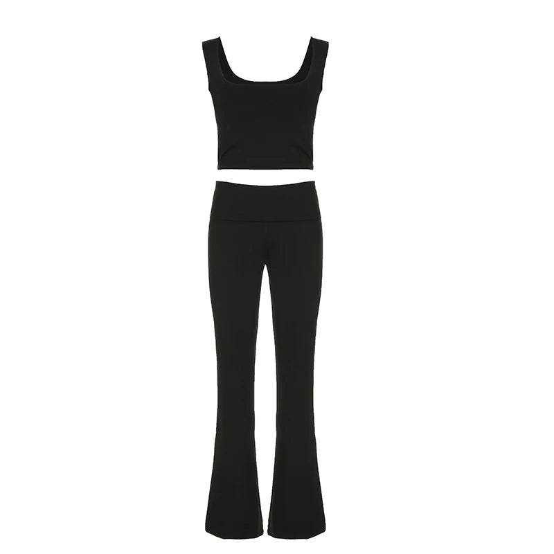 Casual Solid Sporty Chic Summer Two Pieces Set Women Fashion All-Match Streetwear Tank Top+Pants Suits Tracksuit Chic
