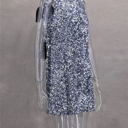 Load image into Gallery viewer, Sequins Backless Bow Sexy Mini Dress For Women Robe 2025 New Sleeveless A-line Sparkle Club Dress Elegant Vestido
