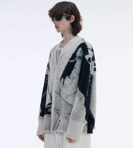 Embroidery Men's Cardigan Sweaters Vintage Round Neck Gradient Color Zipper Male Knitting Jackets Spring New Stylish 9C4262