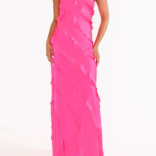 Load image into Gallery viewer, Hit Color Spliced Ruffles Slimming Dresses For Women V Neck Sleeveless High Waist Temperament Dress Female Fashion
