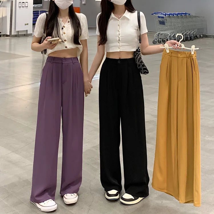 Purple Dropping Floor Pants For Women Spring Autumn 2023 Black High-waisted Suit Pants Versatile Straight Casual Yellow Trousers
