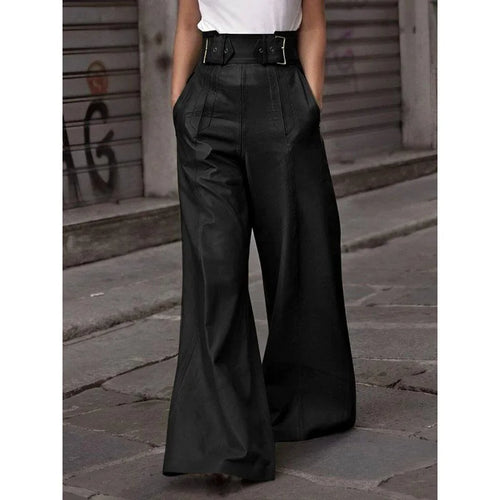 Load image into Gallery viewer, Autumn Winter Women&#39;s Faux Pu Long Pants 2024 High Waisted Loose Pleated Pockets Streetwear Female Wide Leg Trousers
