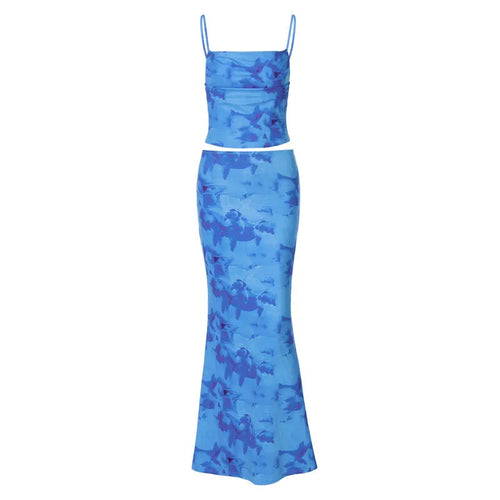 Load image into Gallery viewer, Strapless Print Sexy Two Piece Sets Women Spaghetti Strap Crop Tops And Maxi Skirt Female Elegant Printed 2 Piece Sets
