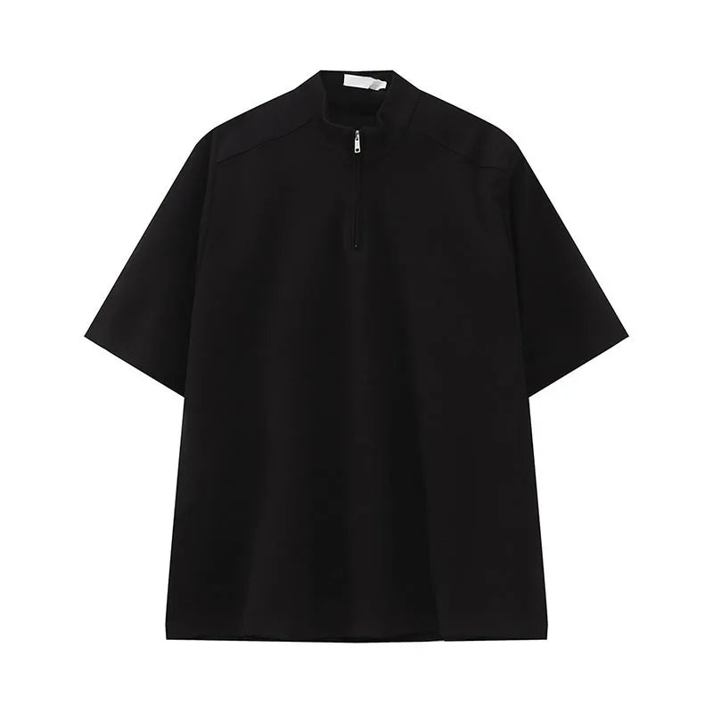 Men's T-shirts Korean Simple Stand Collar Design Solid Color Half Zipper Stylish Male Clothing Short Sleeve Top 9W1602