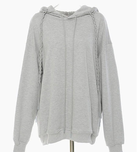 Gray Weave Design Casual Sweatshirt New Hooded Long Sleeve Women Big Size Fashion Tide Spring Autumn 2025 1DH5657