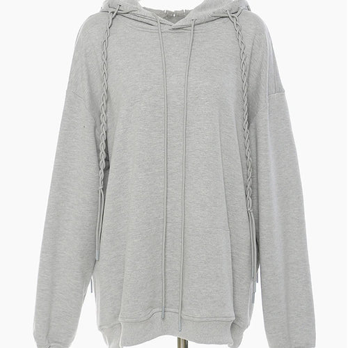 Load image into Gallery viewer, Gray Weave Design Casual Sweatshirt New Hooded Long Sleeve Women Big Size Fashion Tide Spring Autumn 2025 1DH5657
