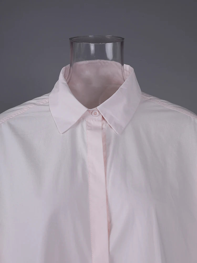 Women pink Color Brief Big Size Long Casual Blouse New Lapel Long Sleeve Shirt Fashion Tide Spring Autumn 2025 1LD2024