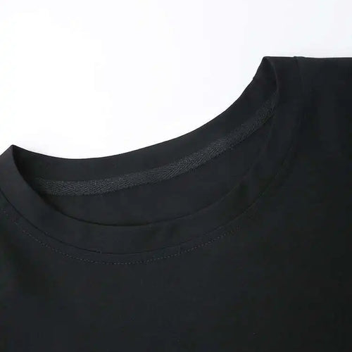 Load image into Gallery viewer, Women Black Irregular Spliced Big Size Casual T-shirt New Round Neck Short Sleeve Fashion Tide Spring Summer 2025 CPG1356
