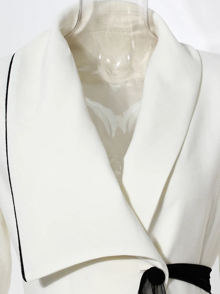 Women White Irregular Pleated Elegant Long Blazer New Lapel Long Sleeve Jacket Fashion Tide Spring Autumn 2025 7AB4740