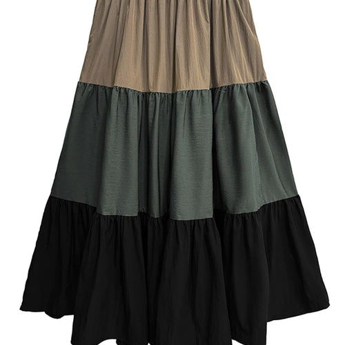 Load image into Gallery viewer, High Elastic Waist Green Color-block Pocket A-line Cake Half-body Skirt Women Fashion Tide New Spring Autumn 2025 1DJ0956
