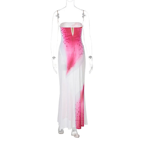 Load image into Gallery viewer, Mesh Floral Print Sexy Maxi Dress For Women Gown Off-shoulder Strapless Sleeveless Backless Bodycon Club Long Dress
