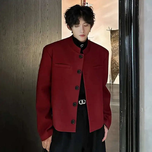 Load image into Gallery viewer, Stylish Men&#39;s Suit Jackets Stand Collar Single Breasted Shoulder Padded Slim Casual Thickened Male Short Blazers 9W223
