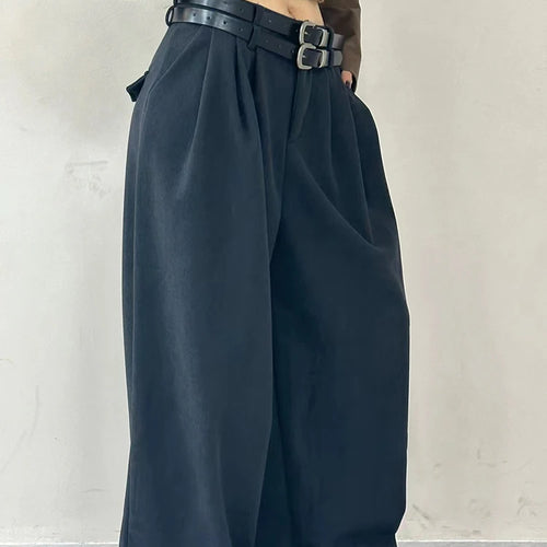 Load image into Gallery viewer, Solid Spliced Pockets Pants For Women High Waist Patchwork Belts Casual Minimalist Wide Leg Pant Female Fashion
