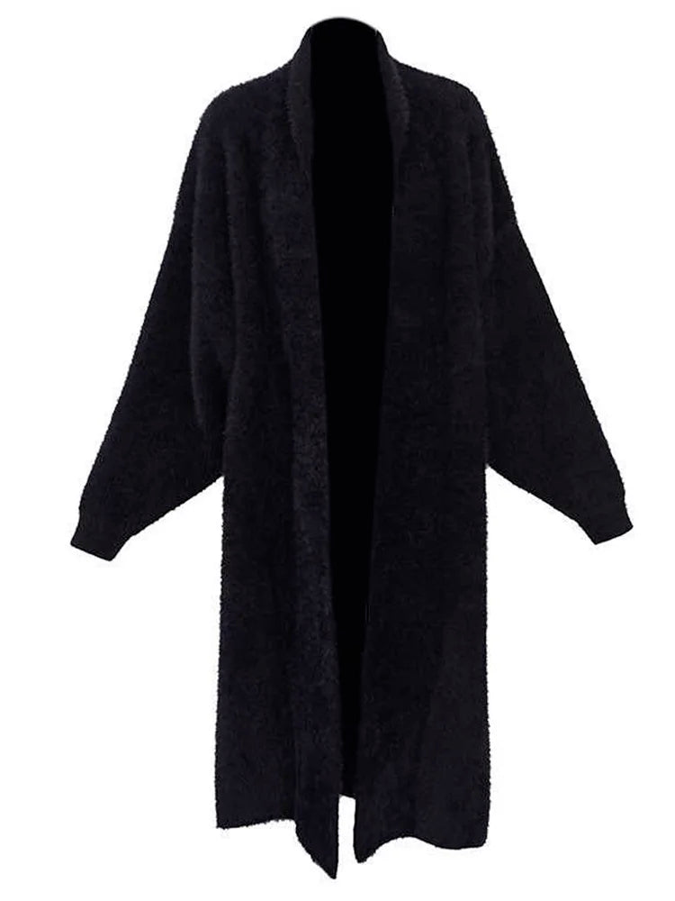 Black Big Size Long Knitting Sweater Cardigan Loose Fit V-Neck Long Sleeve Women New Fashion Spring Autumn 2025 JH2480