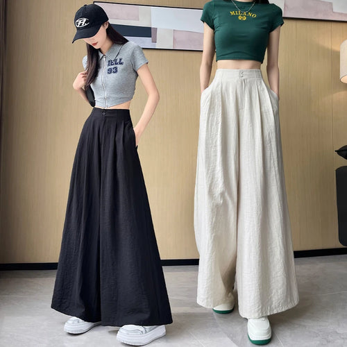 Load image into Gallery viewer, Women Clothes 2024 Spring Summer Fashion Black Beige Wide Leg Long Pants High Waist Streetwear Loose Khaki Straight Trousers New
