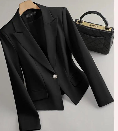 Women's Black White Temperament Single Button Short Blazer Coat 2025 Spring Autumn Pink Long Sleeve Slim Office Lady Tops Simple