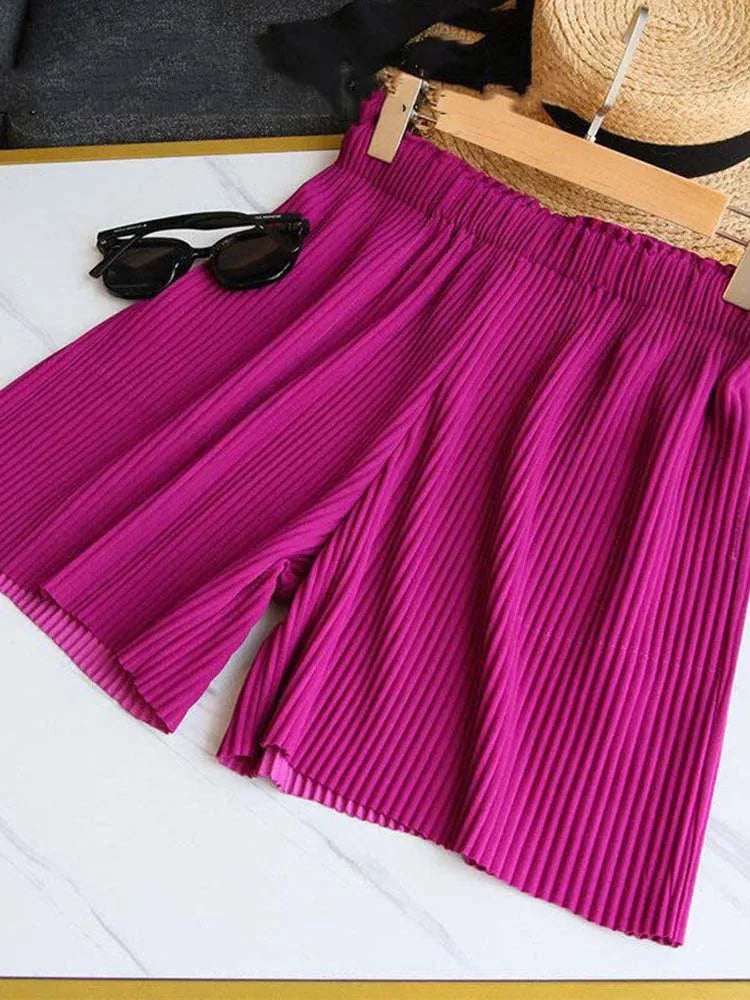 Women Shorts Harajuku Summer wide-leg Pants Leisure Loose Korean Style Solid Color woman's Shorts