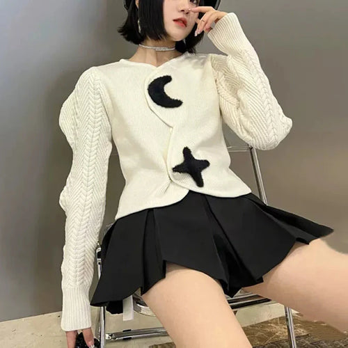 Load image into Gallery viewer, Y2K Moon Star Vintage Cardigans Fashionable Sleeve Women&#39;s Autumn Winter Sweaters Short Tops  C-125
