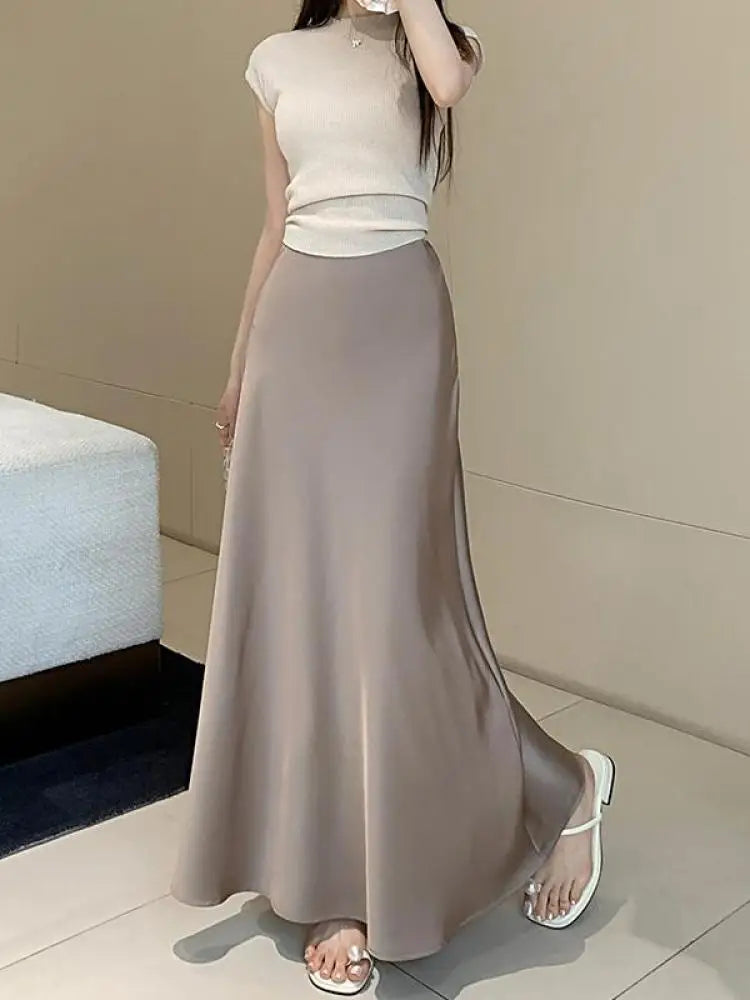 Vintage Fashion 2024 Spring Summer New Solid High Waist Fishtail Long Skirts Women Simplicity Festival Vacation Half Skirt Trend