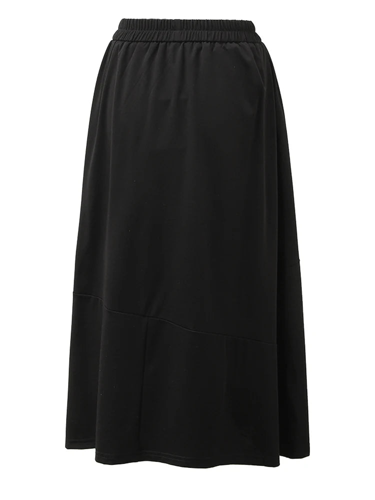 High Elastic Waist Black Flower Ribbon Pocket Midi Half-body Skirt Women Fashion Tide New Spring Autumn 2025 CPG1358