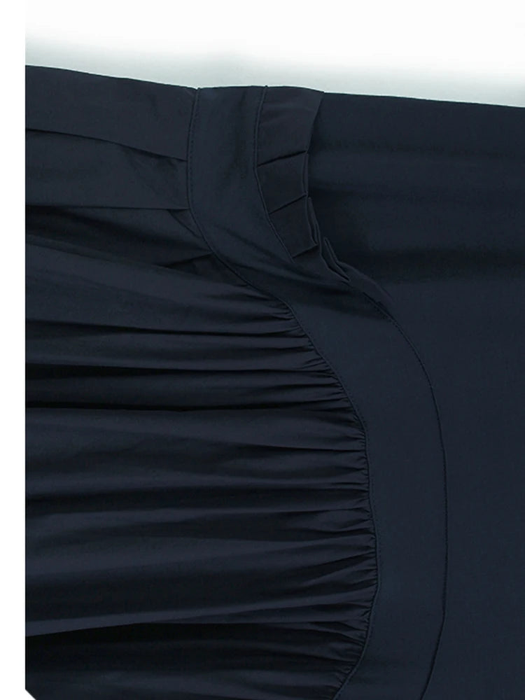 Women Blue Ruffles Spliced Pocket Big Size Midi Dress New Round Neck Short Sleeve Fashion Tide Spring Summer 2025 1DJ1325