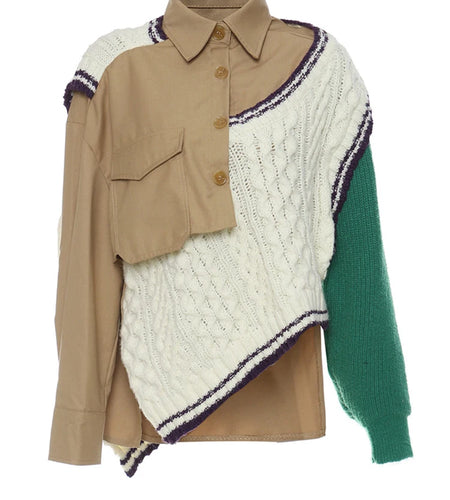 Khaki Irregular Big Size Knitting Sweater Lapel Long Sleeve Women Pullovers New Fashion Tide Autumn Winter 2025 1DE6073