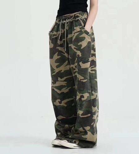 Men's Cargo Pants New American Style Summer Loose Straight Wide Leg Trendy  Elastic Waist Stylish Male Trousers 9W1782