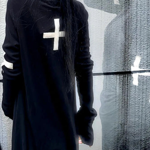 Load image into Gallery viewer, Harajuku Women Black Punk Jackets Gothic Vintage Y2k Aesthetic Loose Crucifix Printing Jacket Streetwear Grunge Irregular Tops
