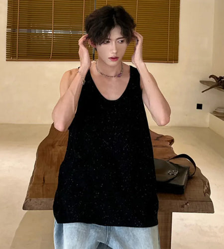 Fashion Loose Men's Tank Tops Solid Color Round Neck Sleeveless Printing Snow Pattern Simple Top Summer 9C6077