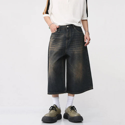 Load image into Gallery viewer, Casual Men&#39;s Jeans Vintage Spring Summer Loose Male Wide Leg Shorts New Washed Fashion Knee Length Denim Trouser 9A8825
