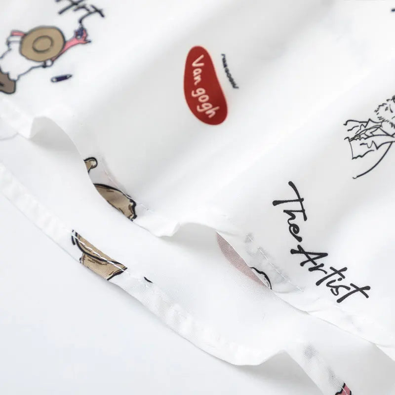 Harajuku Hawaiian Shirts Cartoon Van Gogh Graphic Printed Summer Beach Blouse Hip Hop Casual Baggy Short Sleeve Button Up Tops