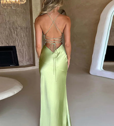 Sexy Strapless Satin Maxi Dress Women Open Back High Slit Slim Dress Women 2024Spring Summer Elegant Party Club Vestidos