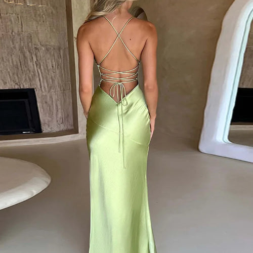 Load image into Gallery viewer, Sexy Strapless Satin Maxi Dress Women Open Back High Slit Slim Dress Women 2024Spring Summer Elegant Party Club Vestidos

