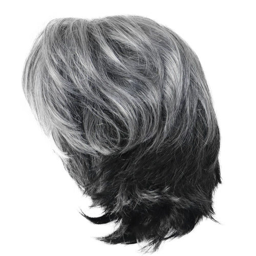 Load image into Gallery viewer, Synthetic Pixie Cut Grey Short Curly Wigs for Women Natural Layered Ombre Wig with Bangs Salt and Pepper Wigs Old Lady Mommy Wig
