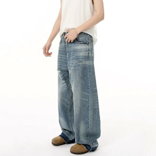 Load image into Gallery viewer, Men&#39;s Jeans New American Cat Whiskers Design Gradient Color Trendy Washed Patterns Worn-out Male Straight Bottoms 9W1833
