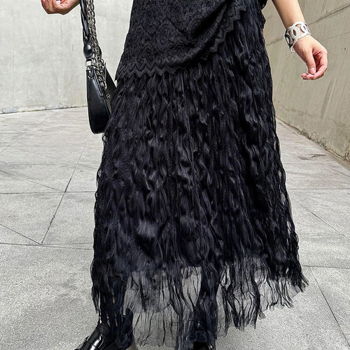 Load image into Gallery viewer, High Elastic Waist Black Pleated Mesh Casual A-line Half-body Skirt Women Fashion Tide New Spring Autumn 2025  1DH5148
