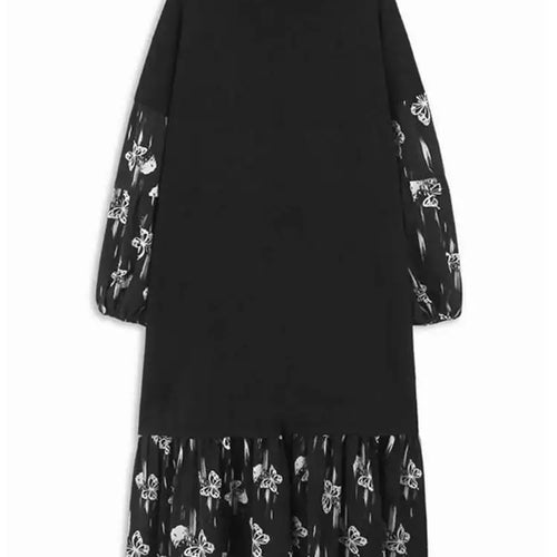 Load image into Gallery viewer, Women Black Knitting Pattern Printed Big Size Midi Dress New V-Neck Long Sleeve Fashion Tide Spring Autumn 2025 1DH7690
