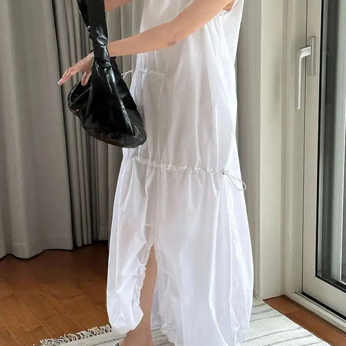 Load image into Gallery viewer, Women White Gray Big Size Long Elegant Thin Dress New Square Collar Sleeveless Fashion Tide Spring Summer 2025 1DH6054
