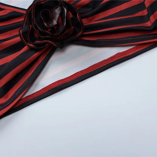 Load image into Gallery viewer, Striped Print Sexy Two Piece Set Women Floral V Neck Long Sleeve T-shirt And Mini Skirt Matching Set Sexy Two Piece Set
