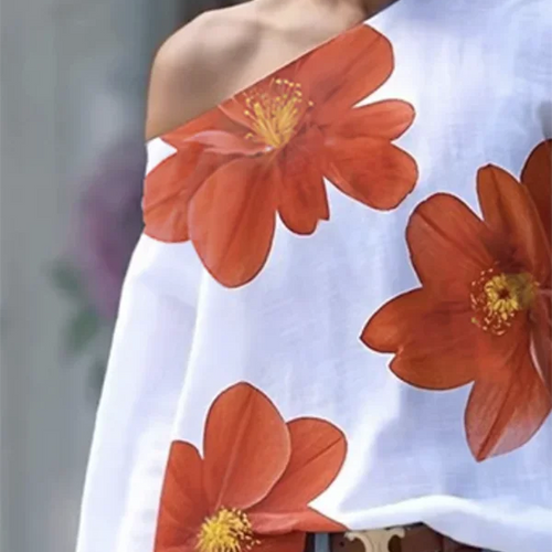 Load image into Gallery viewer, Autumn Spring Flower Print Blouse for Woman Elegant One-shoulder Long Sleeves Loose Asymmetrical Shirts Female
