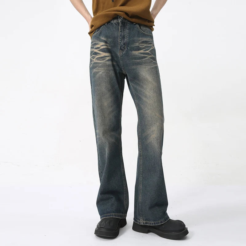 American Style Men's Wear Jeans Summer New Stylish Denim Micro Flare Pants High Street Deconstructed Trend 9C5981