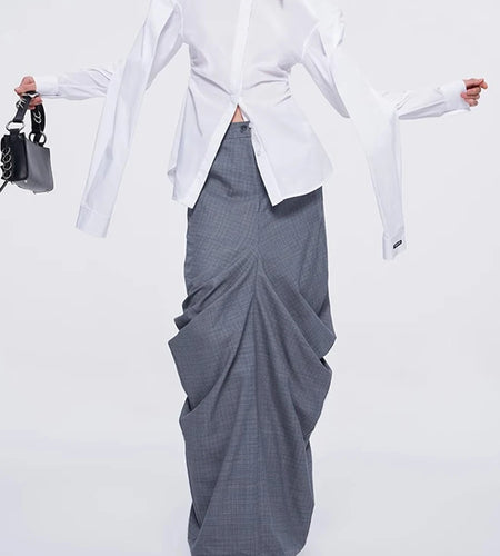 Solid Spliced Folds Slimming Dress For Women High Wiast Temperament Elegant Long Skirt Female Fashion Style Clothes