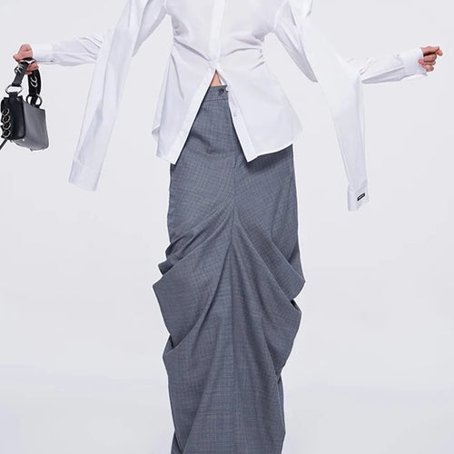 Load image into Gallery viewer, Solid Spliced Folds Slimming Dress For Women High Wiast Temperament Elegant Long Skirt Female Fashion Style Clothes
