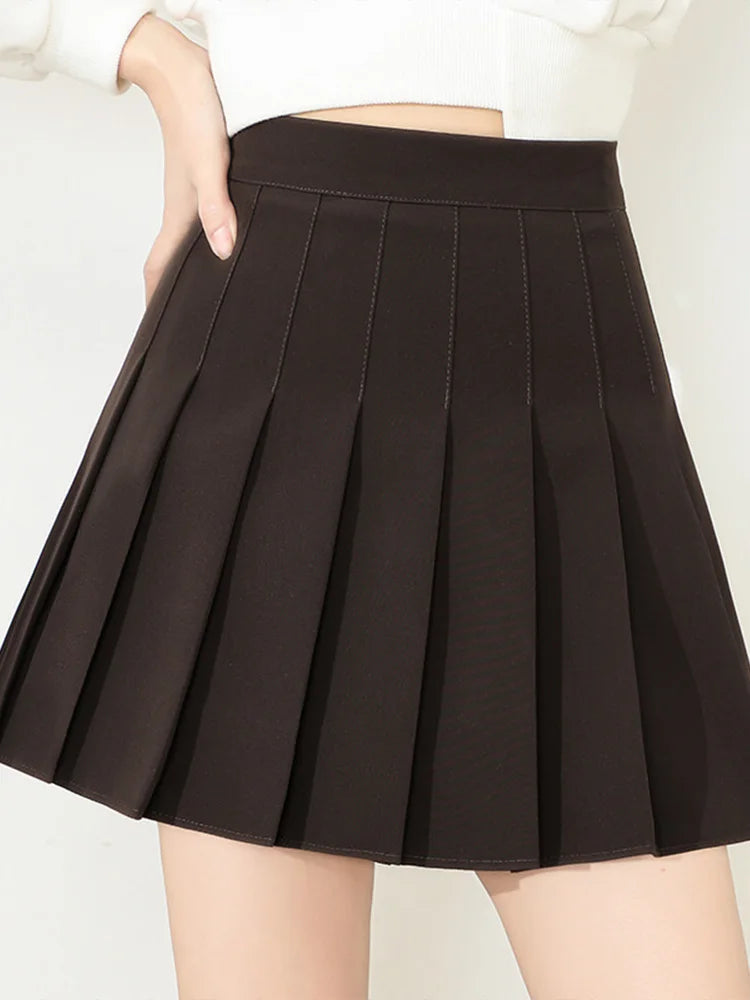 Brown Skirt Ladies 2025 Summer Clothes Women's High Waist Harajuku Korean Style Black Mini Pleated Skirt For School Girl Uniform